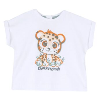 Camiseta de bebé niña blanca con guepardo chicco 05584
