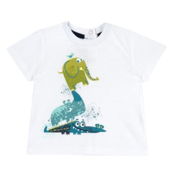 Camiseta de bebé niño elefante y cocodrilo blanca chicco 05678