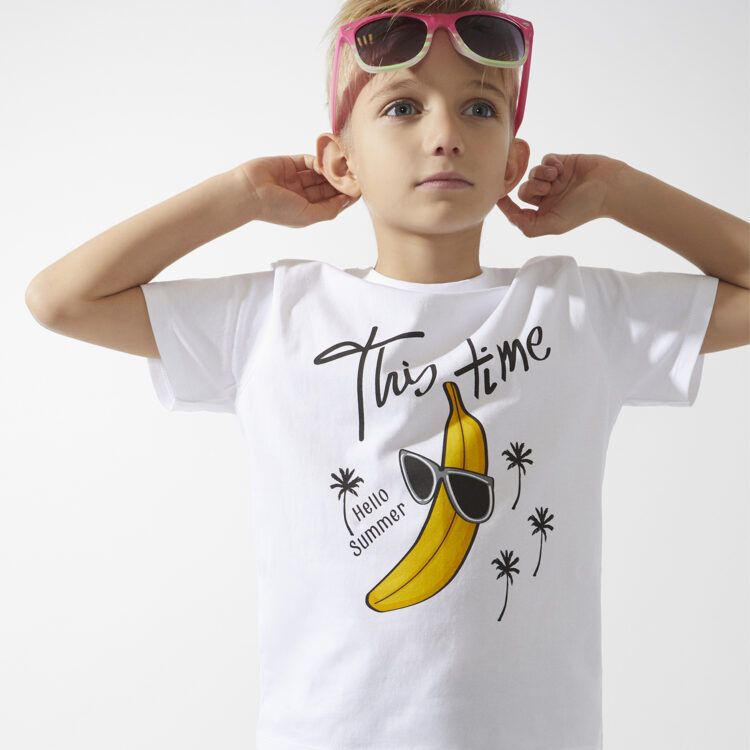 Camiseta de niño blanca plátano newness kids