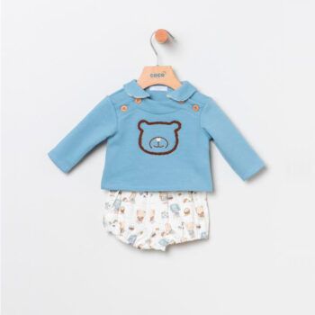 Conjunto bebé bloomer osito azul Coco Acqua