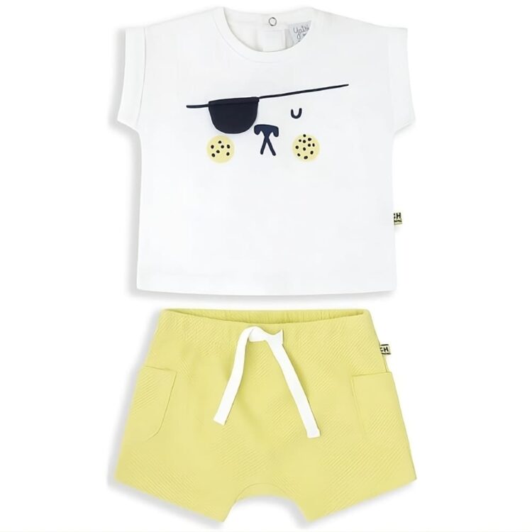 Conjunto de bebé niño camiseta perrito pirata y pantalón amarillo yatsi 24111215