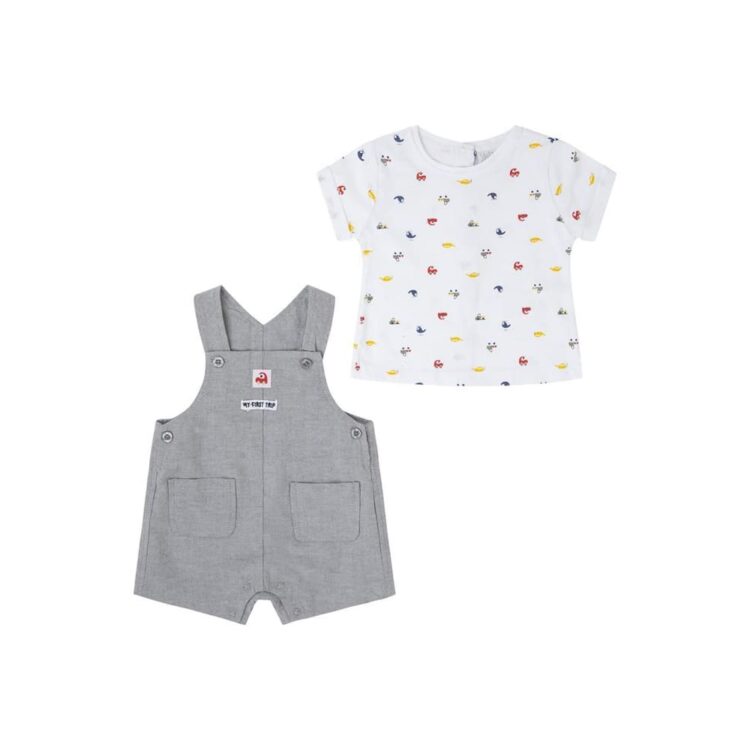 Conjunto de bebé niño peto gris y camiseta coches yatsi 24111225