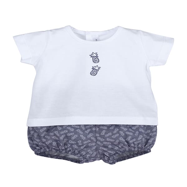Conjunto camiseta y pololo de bebé Calamaro Baby piñas blanco y azul