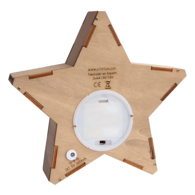Lámpara estrella personalizada de madera con nombre parte trasera