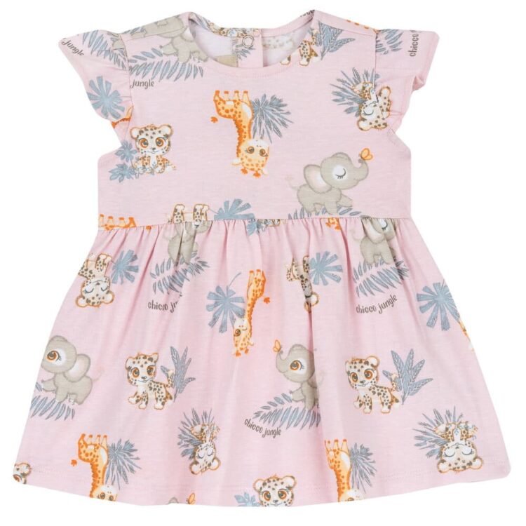 Vestido de bebé niña rosa claro con animalitos chicco 05581