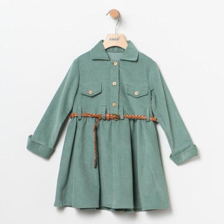 Vestido niña pana verde por delante Coco Acqua