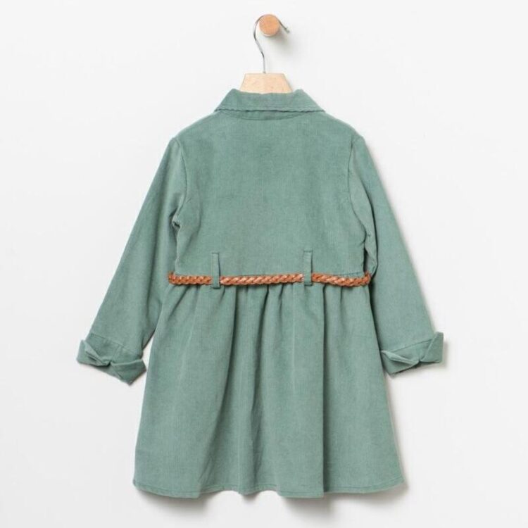 Vestido niña pana verde por atrás Coco Acqua