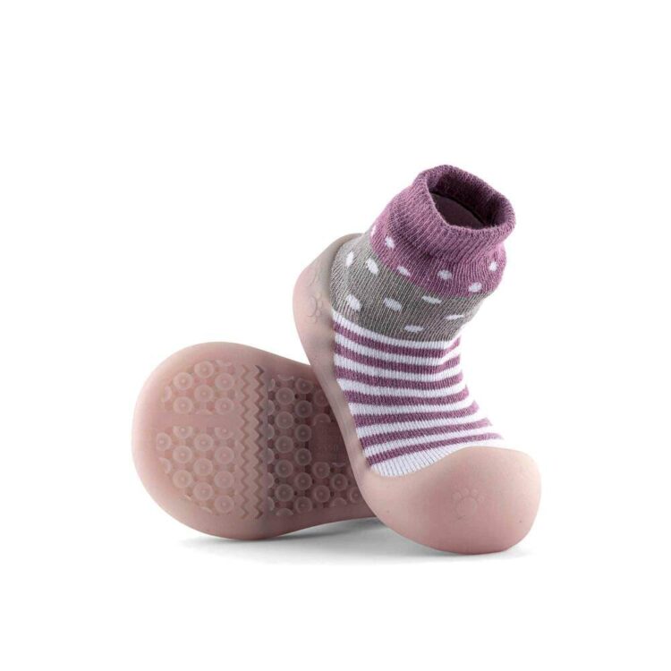 Zapatos de primeros pasos BigToes Chameleon para bebé con estampado de lunares lila suela