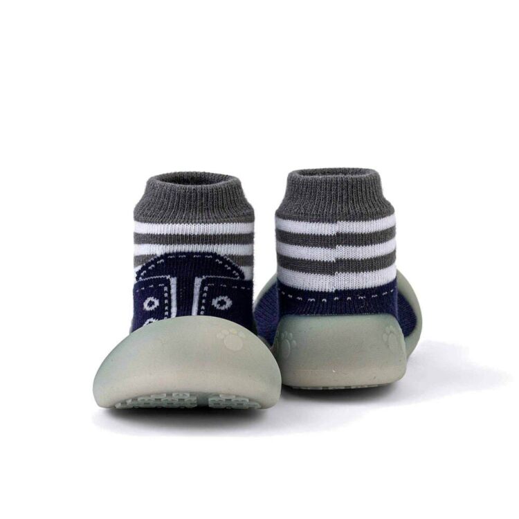 Zapatos de primeros pasos BigToes Chameleon para bebé con estampado Sneakers Blue parte delantera y atras