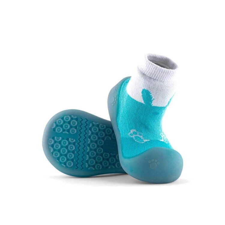Zapatos de primeros pasos BigToes Chameleon para bebé con estampado de conejito azul suela